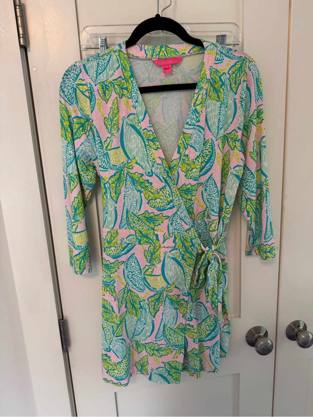 Lilly Pulitzer Pink, Aqua & Lime Print Wrap Romper